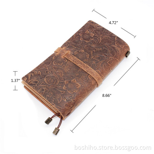 Boshiho Vintage Embossed Leather Journal Diary (Handmade) with leather strap closure
